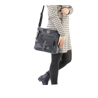 RIEKER - H1362-00 CROSSBODY BAG WITH ZIPPER POCKETS AND A FLAP - BLACK