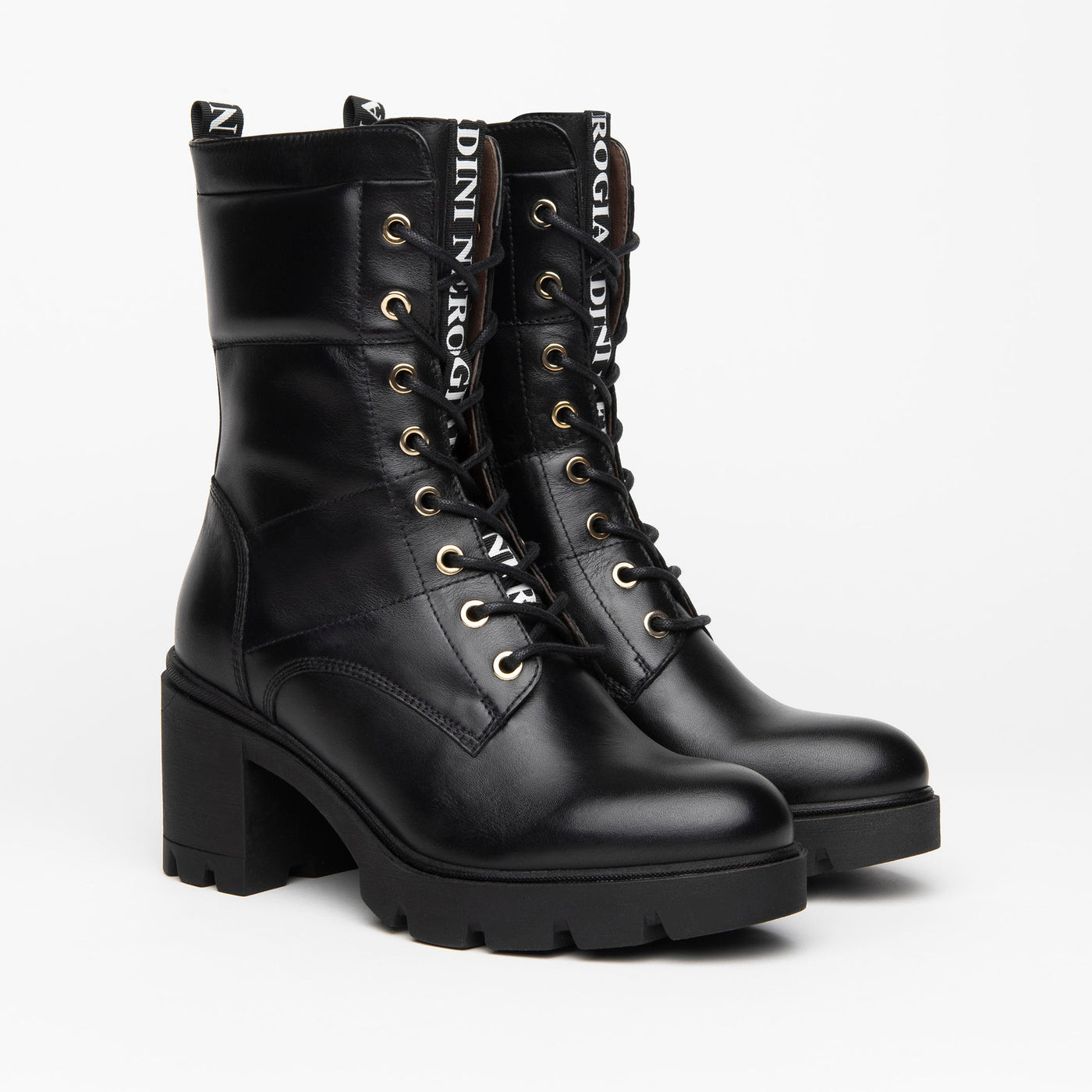 NeroGiardini - I013773D MED HEEL CALF LENGTH LACED BOOT WITH ZIP - BLACK