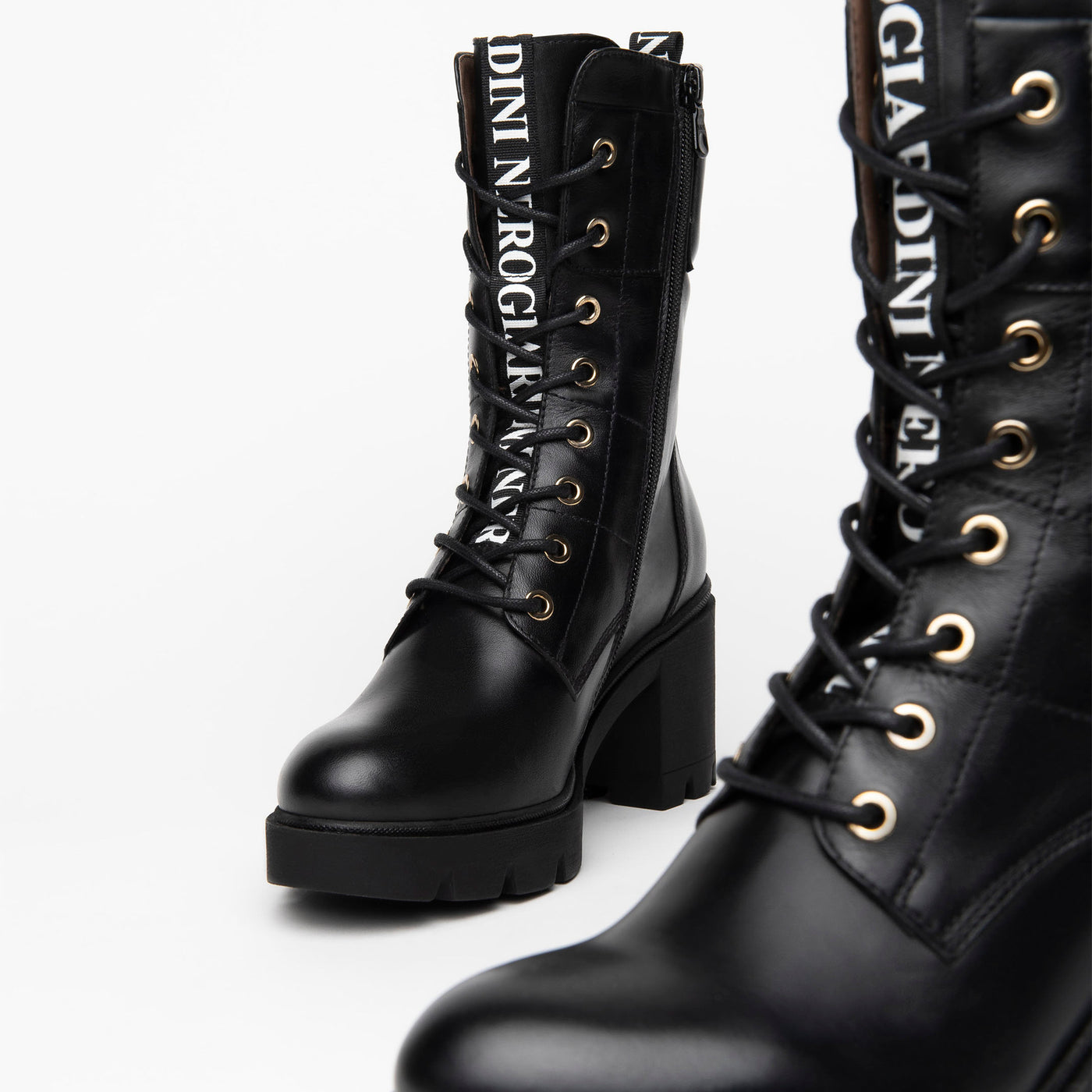 NeroGiardini - I013773D MED HEEL CALF LENGTH LACED BOOT WITH ZIP - BLACK