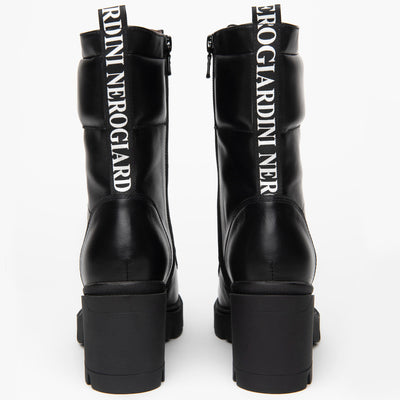 NeroGiardini - I013773D MED HEEL CALF LENGTH LACED BOOT WITH ZIP - BLACK