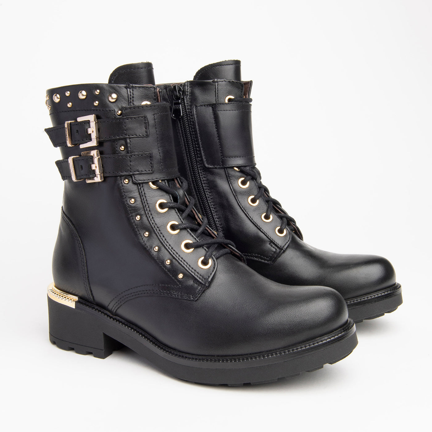 NeroGiardini - I014201D LOW HEEL LACED BOOT WITH BUCKLE DETAIL - BLACK