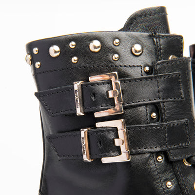 NeroGiardini - I014201D LOW HEEL LACED BOOT WITH BUCKLE DETAIL - BLACK