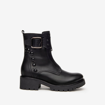 NeroGiardini - I117701D BIKER ANKLE BOOT - BLACK LEATHER