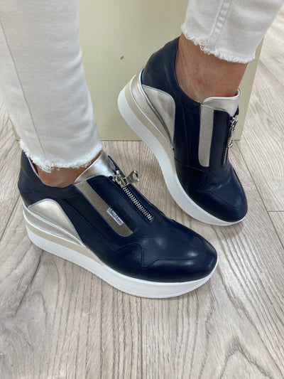 MARCO MOREO - B652 COM6 ZIP WEDGE SHOE - NAVY/SILVER