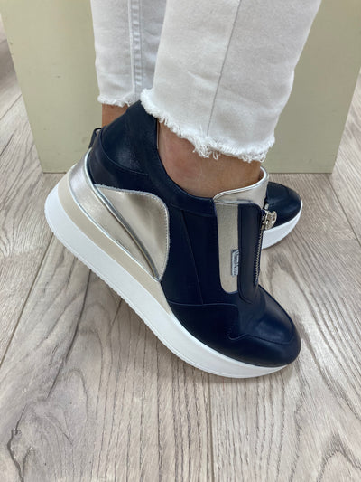 MARCO MOREO - B652 COM6 ZIP WEDGE SHOE - NAVY/SILVER