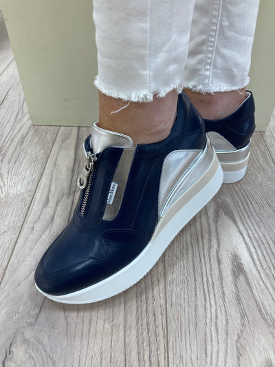 MARCO MOREO - B652 COM6 ZIP WEDGE SHOE - NAVY/SILVER