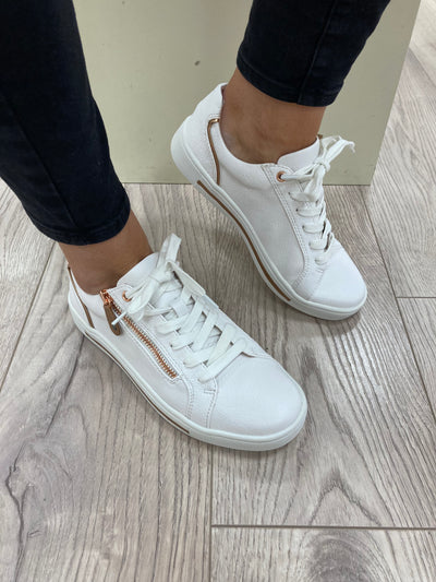 JANA SOFTLINE - 23660-152 LACED FASHION SHOE WITH ZIP - WHITE/ROSEGOLD