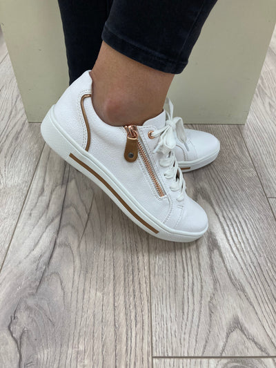 JANA SOFTLINE - 23660-152 LACED FASHION SHOE WITH ZIP - WHITE/ROSEGOLD