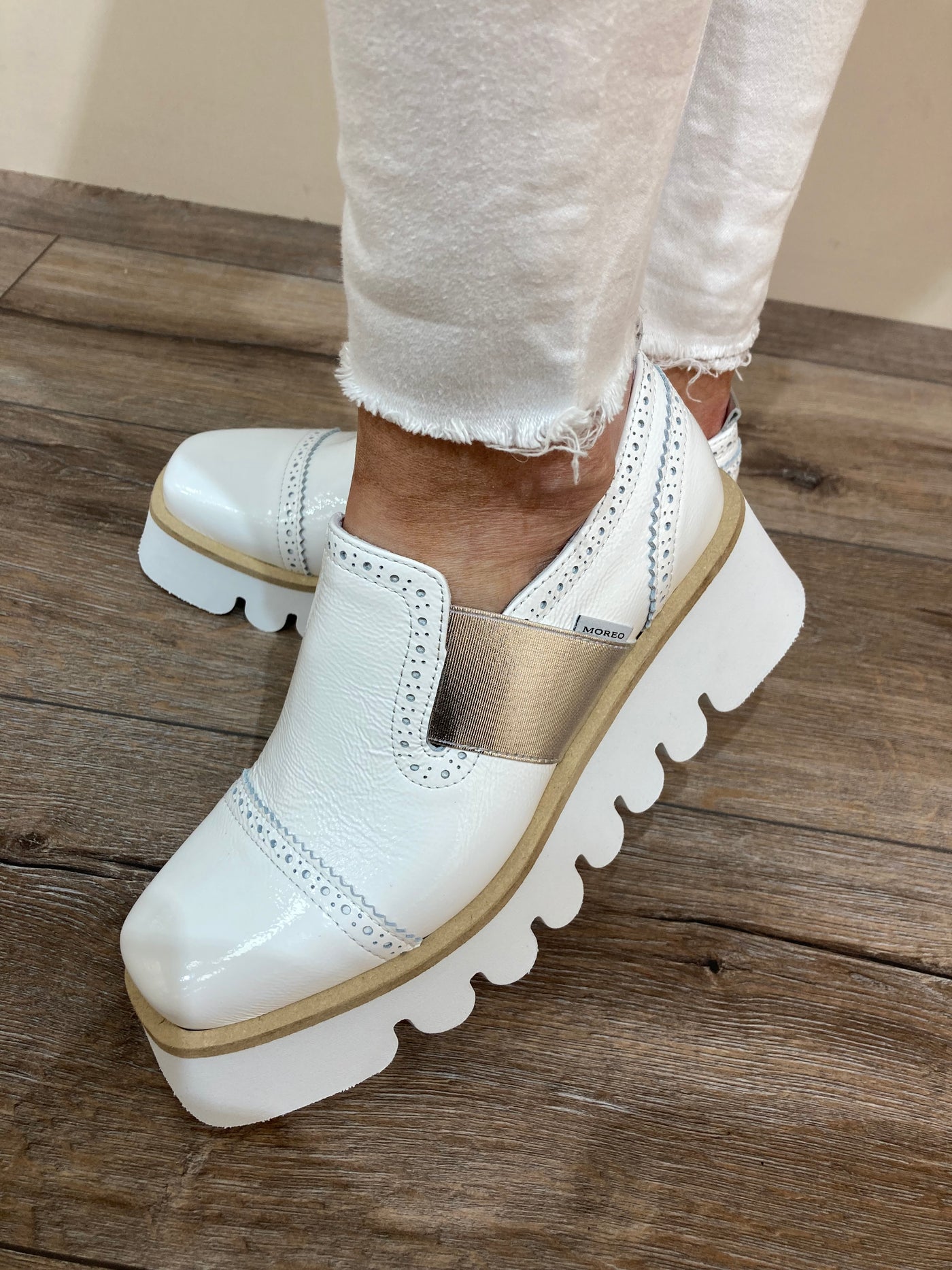 MARCO MOREO- B1166 C03 SLIP-ON WEDGE FASHION SHOE - WHITE PATENT
