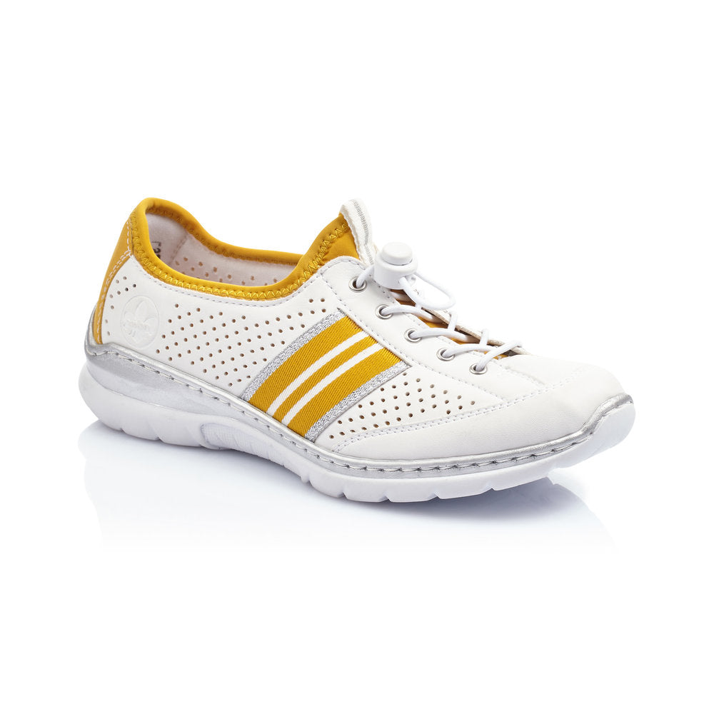 RIEKER - L32R0 MOCK LACE RUNNER - WHITE/MUSTARD