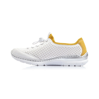 RIEKER - L32R0 MOCK LACE RUNNER - WHITE/MUSTARD