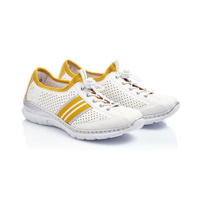 RIEKER - L32R0 MOCK LACE RUNNER - WHITE/MUSTARD