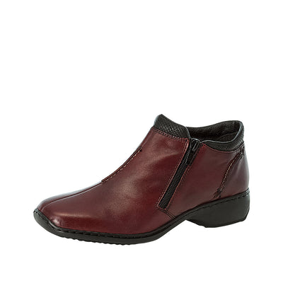 RIEKER L3882-35 FLAT ZIP ANKLE BOOT - WINE