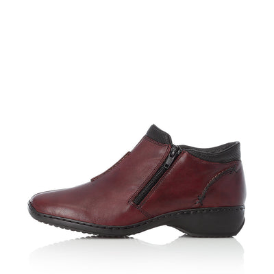 RIEKER L3882-35 FLAT ZIP ANKLE BOOT - WINE