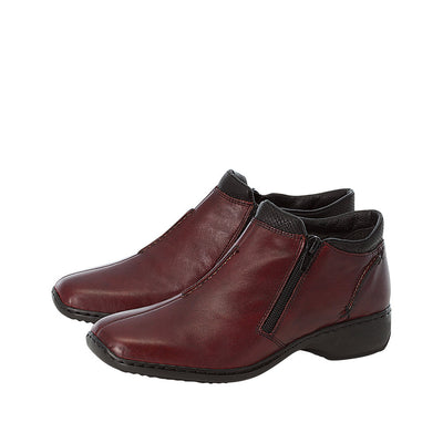 RIEKER L3882-35 FLAT ZIP ANKLE BOOT - WINE
