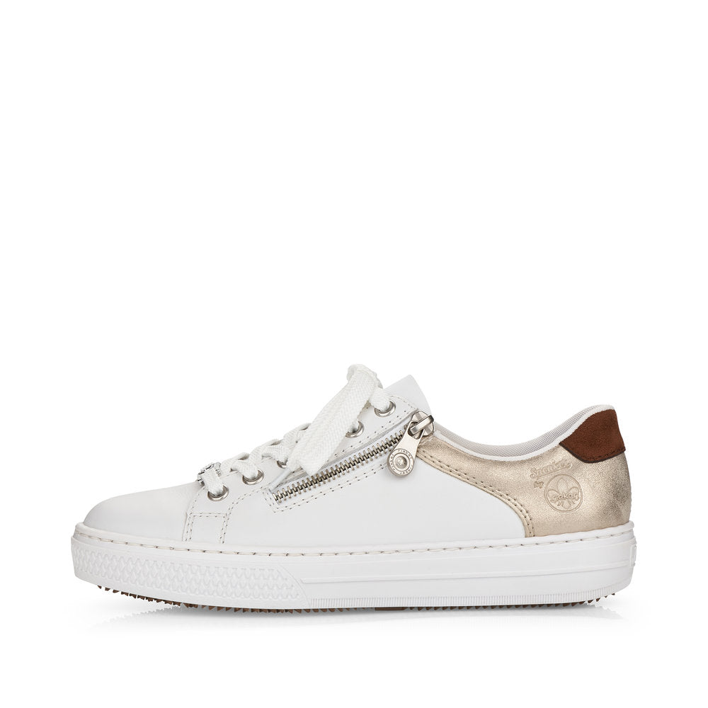 RIEKER -  L59A1-80  LACE UP/ZIP CASUAL TRAINER - WHITE/GOLD