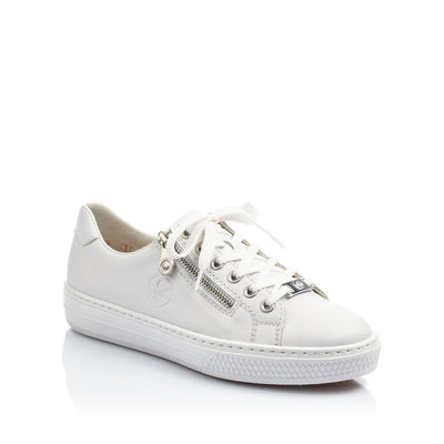 RIEKER - L59L1-80 LACE UP CASUAL SHOE WITH MEMOSOFT INSOLES AND ZIP - WHITE