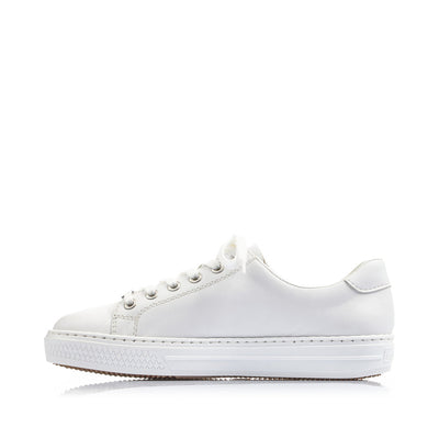RIEKER - L59L1-80 LACE UP CASUAL SHOE WITH MEMOSOFT INSOLES AND ZIP - WHITE