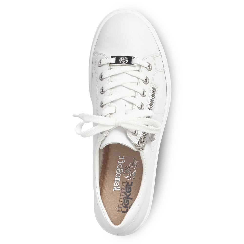 RIEKER - L59L1-80 LACE UP CASUAL SHOE WITH MEMOSOFT INSOLES AND ZIP - WHITE