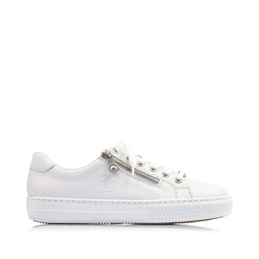 RIEKER - L59L1-80 LACE UP CASUAL SHOE WITH MEMOSOFT INSOLES AND ZIP - WHITE