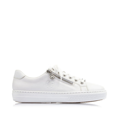 RIEKER - L59L1-80 LACE UP CASUAL SHOE WITH MEMOSOFT INSOLES AND ZIP - WHITE