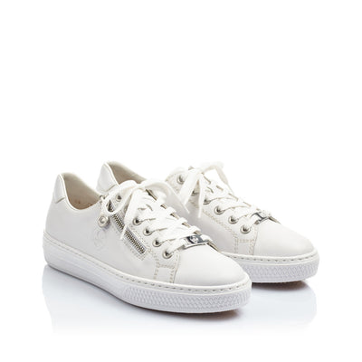RIEKER - L59L1-80 LACE UP CASUAL SHOE WITH MEMOSOFT INSOLES AND ZIP - WHITE