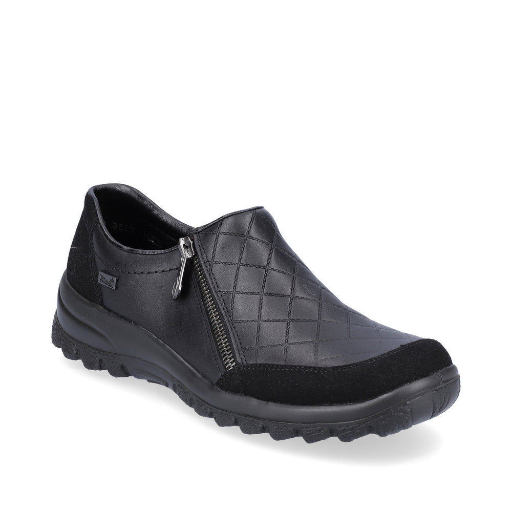 RIEKER - L7156-00 TEX FLAT ZIP SHOE - BLACK