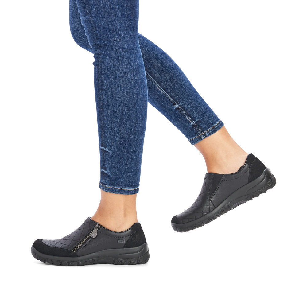 RIEKER - L7156-00 TEX FLAT ZIP SHOE - BLACK
