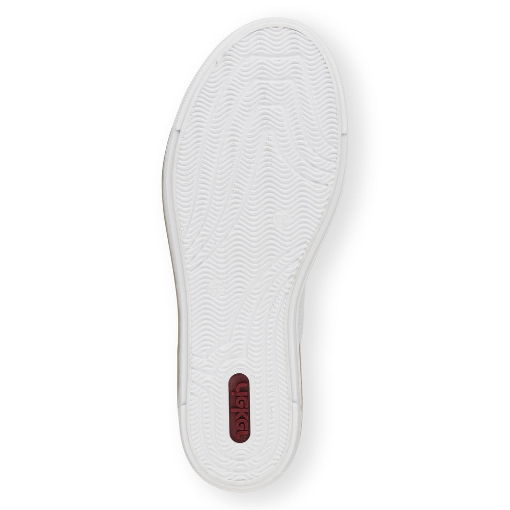 RIEKER L88W2-80 FLAT FASHION LACED SHOE WITH QUILT DETAIL - WHITE/BEIGE