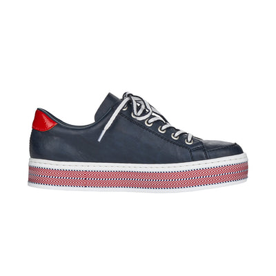 RIEKER L89C1-14 - FLAT LACE UP FASHION SHOE WITH PLATFORM SOLE - NAVY