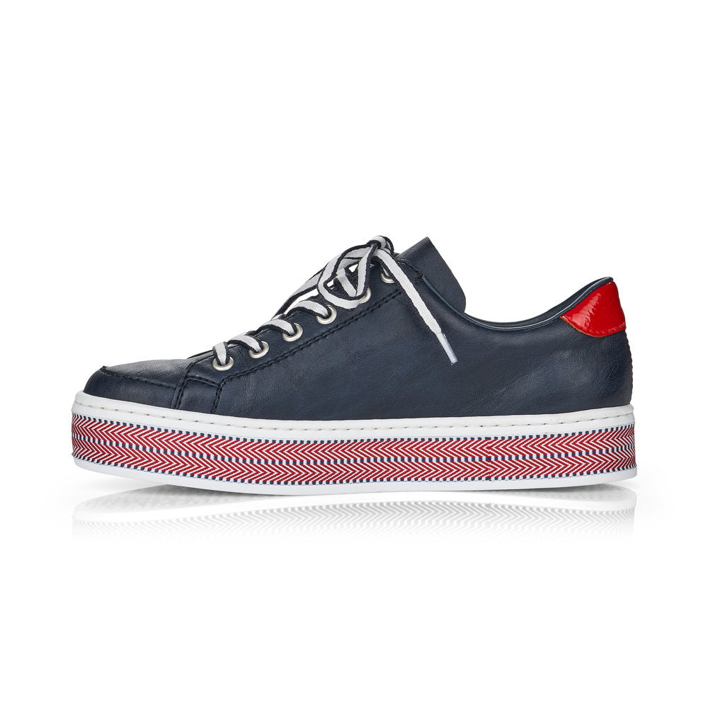 RIEKER L89C1-14 - FLAT LACE UP FASHION SHOE WITH PLATFORM SOLE - NAVY