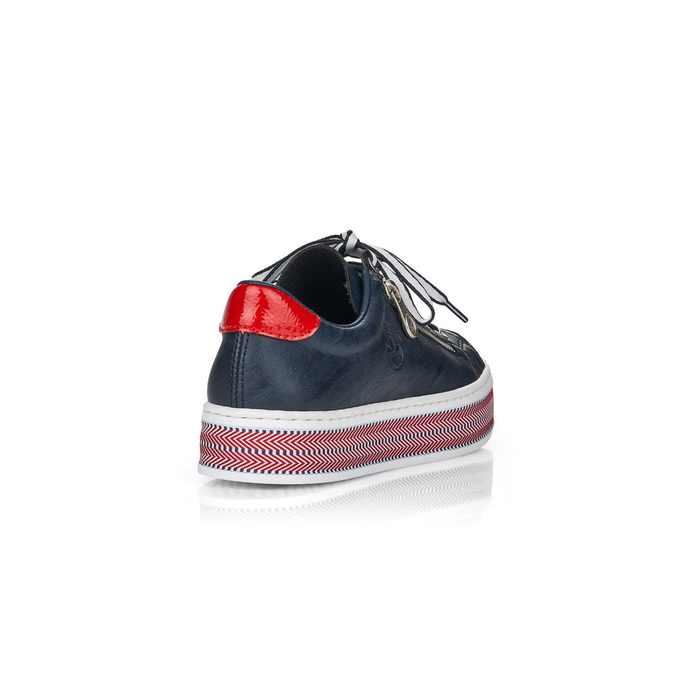 RIEKER L89C1-14 - FLAT LACE UP FASHION SHOE WITH PLATFORM SOLE - NAVY