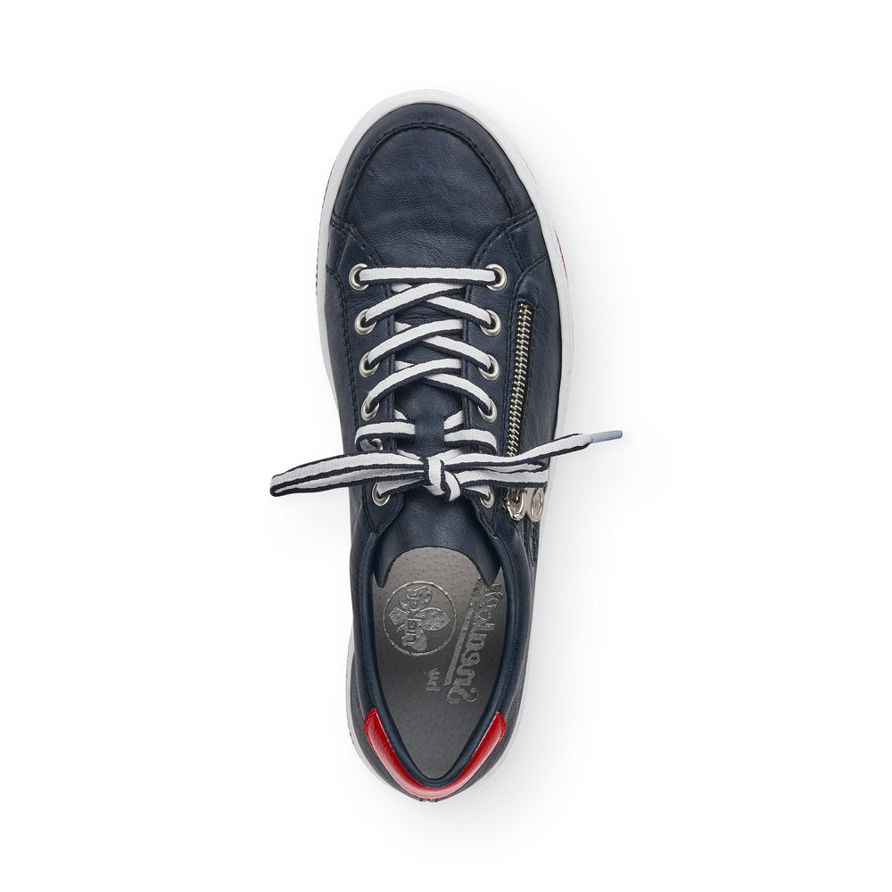 RIEKER L89C1-14 - FLAT LACE UP FASHION SHOE WITH PLATFORM SOLE - NAVY