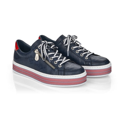 RIEKER L89C1-14 - FLAT LACE UP FASHION SHOE WITH PLATFORM SOLE - NAVY