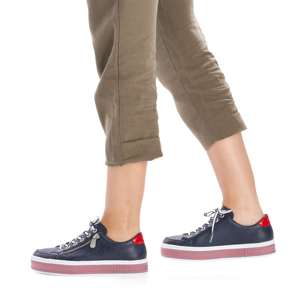 RIEKER L89C1-14 - FLAT LACE UP FASHION SHOE WITH PLATFORM SOLE - NAVY