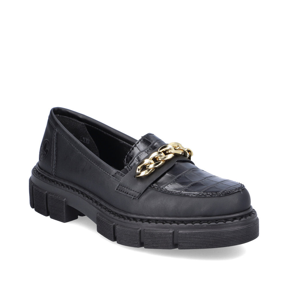 RIEKER - M3861-02 CHUNKY LOAFER WITH CHAIN DETAIL - BLACK
