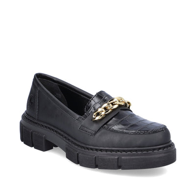 RIEKER - M3861-02 CHUNKY LOAFER WITH CHAIN DETAIL - BLACK