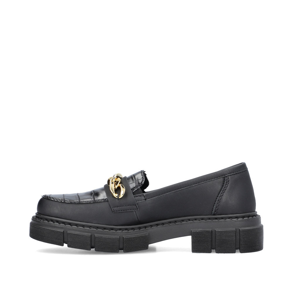 RIEKER - M3861-02 CHUNKY LOAFER WITH CHAIN DETAIL - BLACK