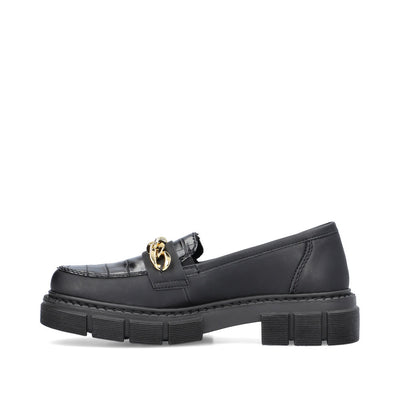 RIEKER - M3861-02 CHUNKY LOAFER WITH CHAIN DETAIL - BLACK