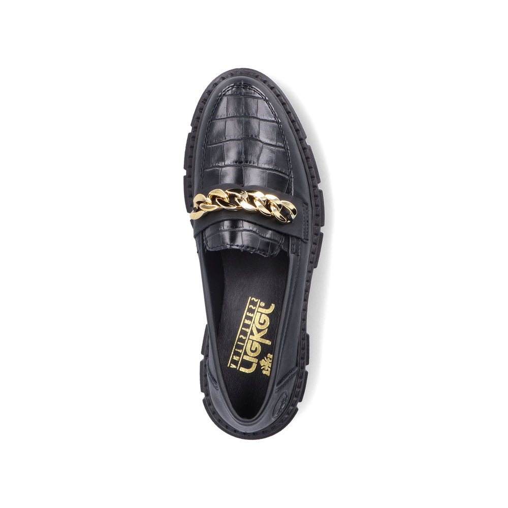 RIEKER - M3861-02 CHUNKY LOAFER WITH CHAIN DETAIL - BLACK