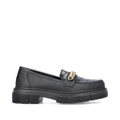 RIEKER - M3861-02 CHUNKY LOAFER WITH CHAIN DETAIL - BLACK
