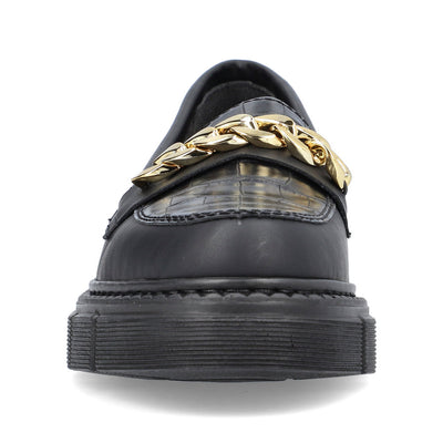 RIEKER - M3861-02 CHUNKY LOAFER WITH CHAIN DETAIL - BLACK