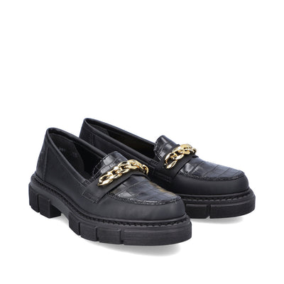 RIEKER - M3861-02 CHUNKY LOAFER WITH CHAIN DETAIL - BLACK