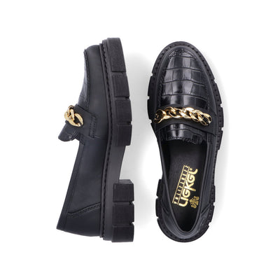 RIEKER - M3861-02 CHUNKY LOAFER WITH CHAIN DETAIL - BLACK