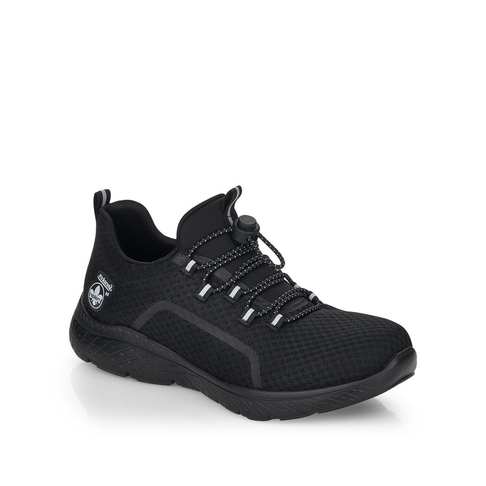 RIEKER - M5070-00 SLIP-ON MOCK LACE CASUAL TRAINER - BLACK FABRIC