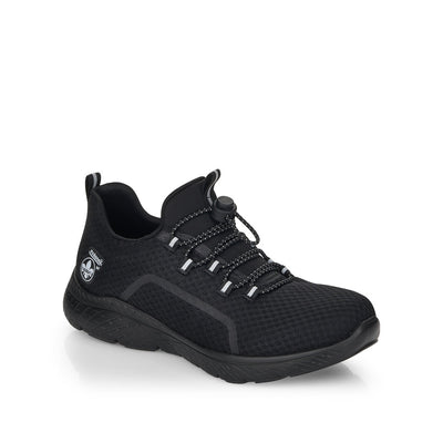RIEKER - M5070-00 SLIP-ON MOCK LACE CASUAL TRAINER - BLACK FABRIC