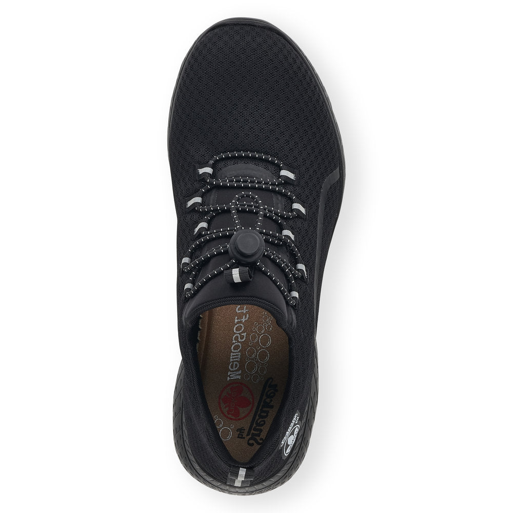 RIEKER - M5070-00 SLIP-ON MOCK LACE CASUAL TRAINER - BLACK FABRIC