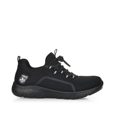 RIEKER - M5070-00 SLIP-ON MOCK LACE CASUAL TRAINER - BLACK FABRIC
