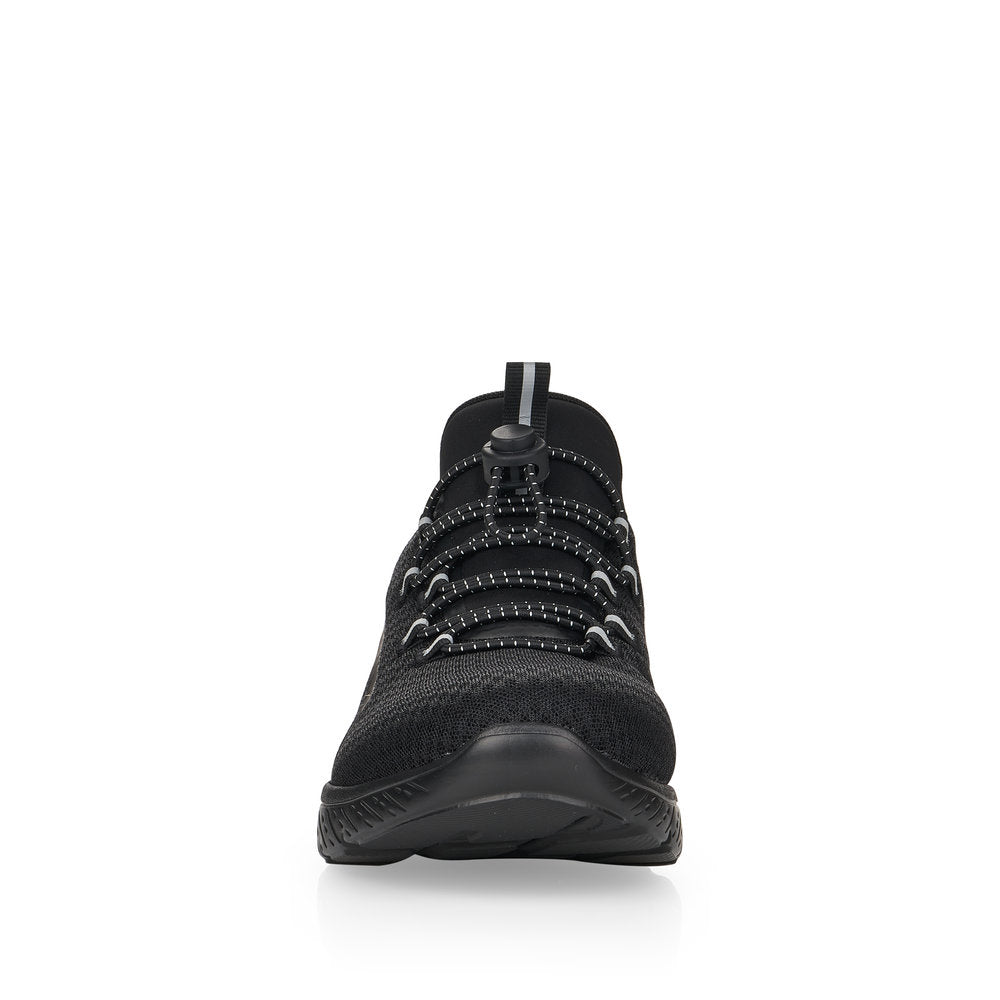 RIEKER - M5070-00 SLIP-ON MOCK LACE CASUAL TRAINER - BLACK FABRIC