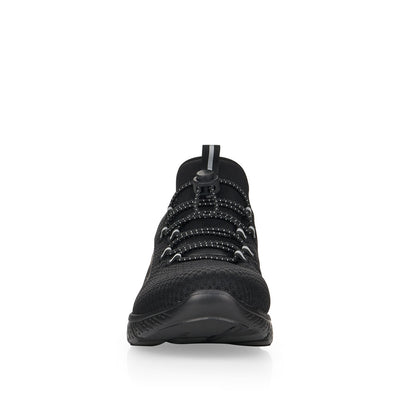 RIEKER - M5070-00 SLIP-ON MOCK LACE CASUAL TRAINER - BLACK FABRIC